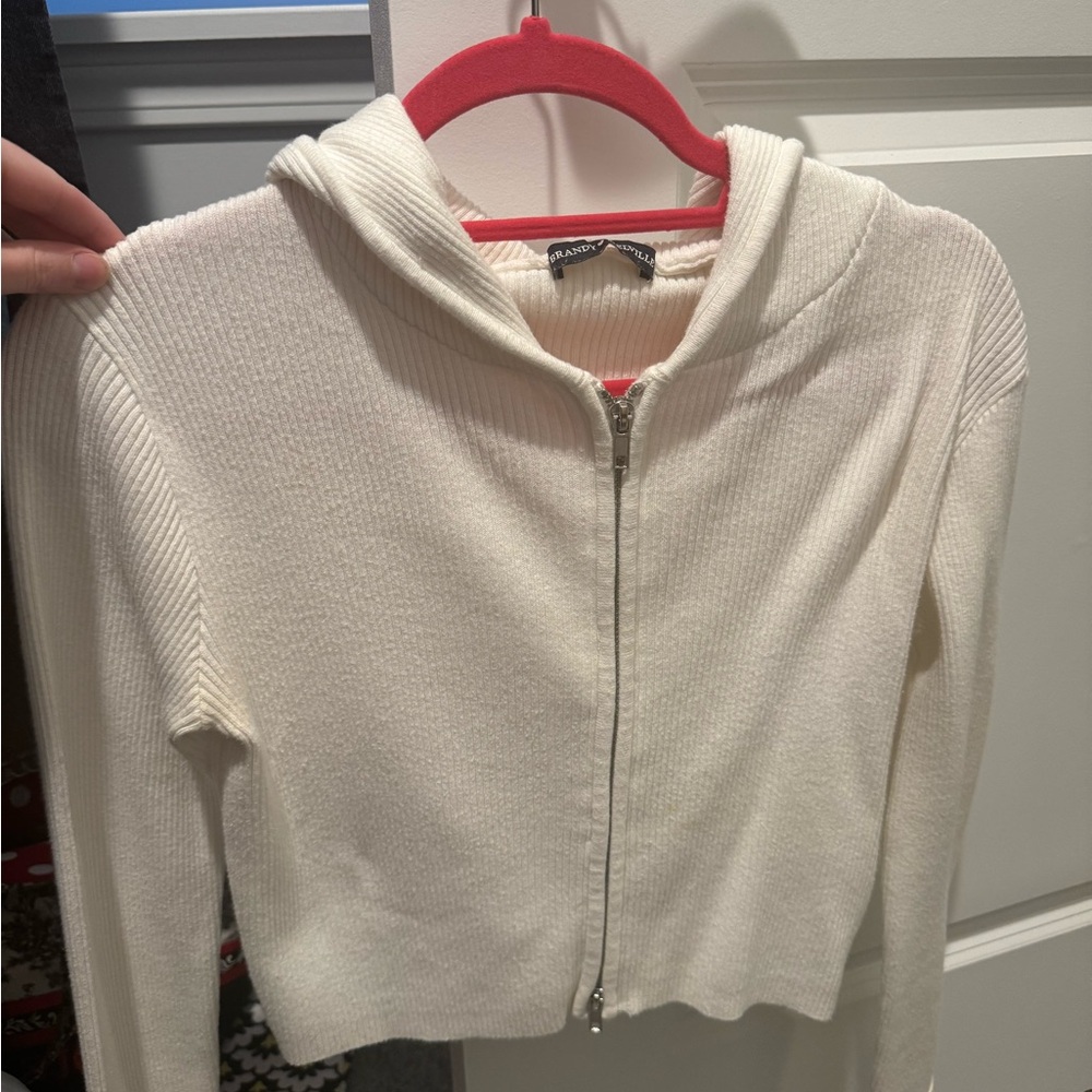 Brandy Melville Off-White Cropped Zip Up